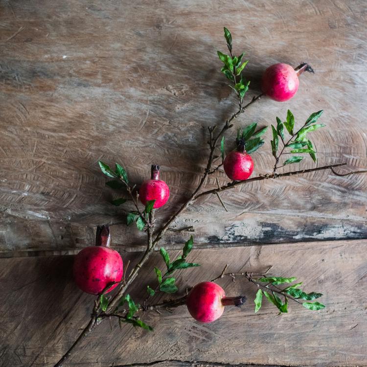Artificial Fruit Large Red Pomegranate Fruit Stem 36" Tall