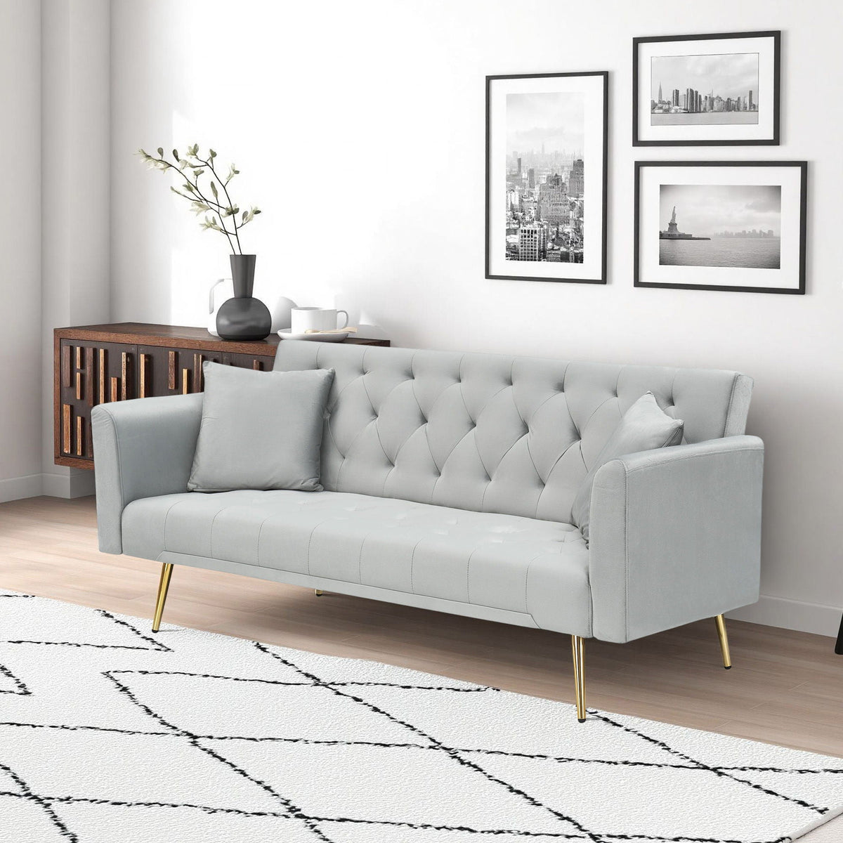 Convertible Fabric Futon Sofa Bed with Adjustable Positions - Multiple Colors