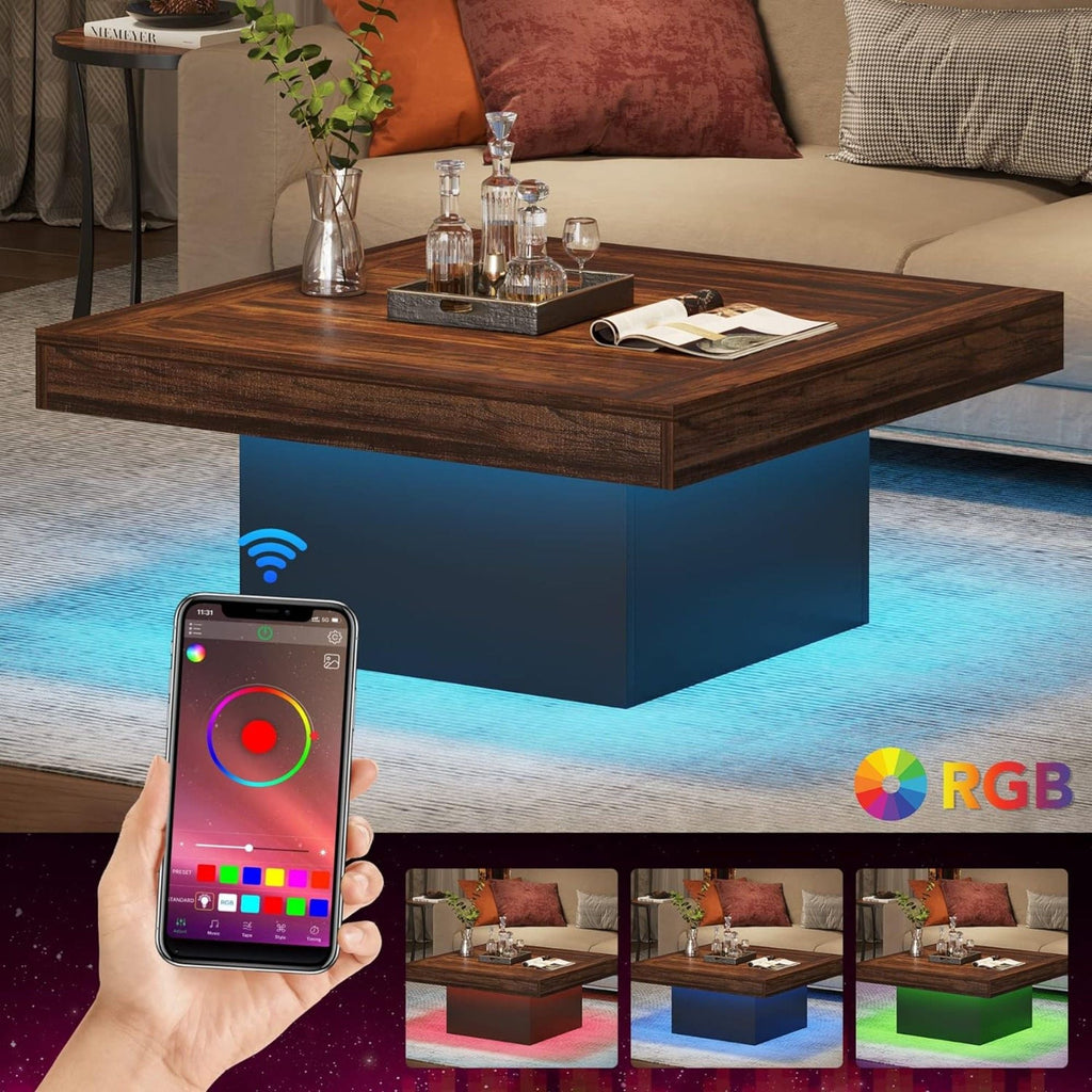 LED Coffee Table with Adjustable Lighting - Rustic Brown