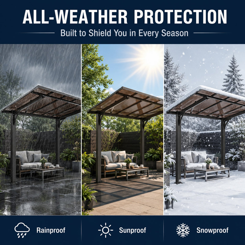 Galvanized Steel Carport with Sloped PC Roof - 8x5ft, Black