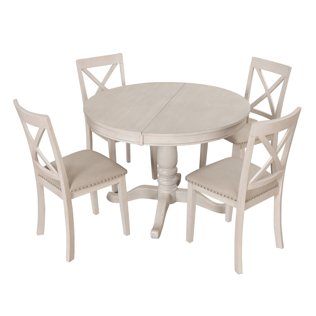 Modern Dining Table Set for 4 with Curved Back Chairs - Beige or Light Brown