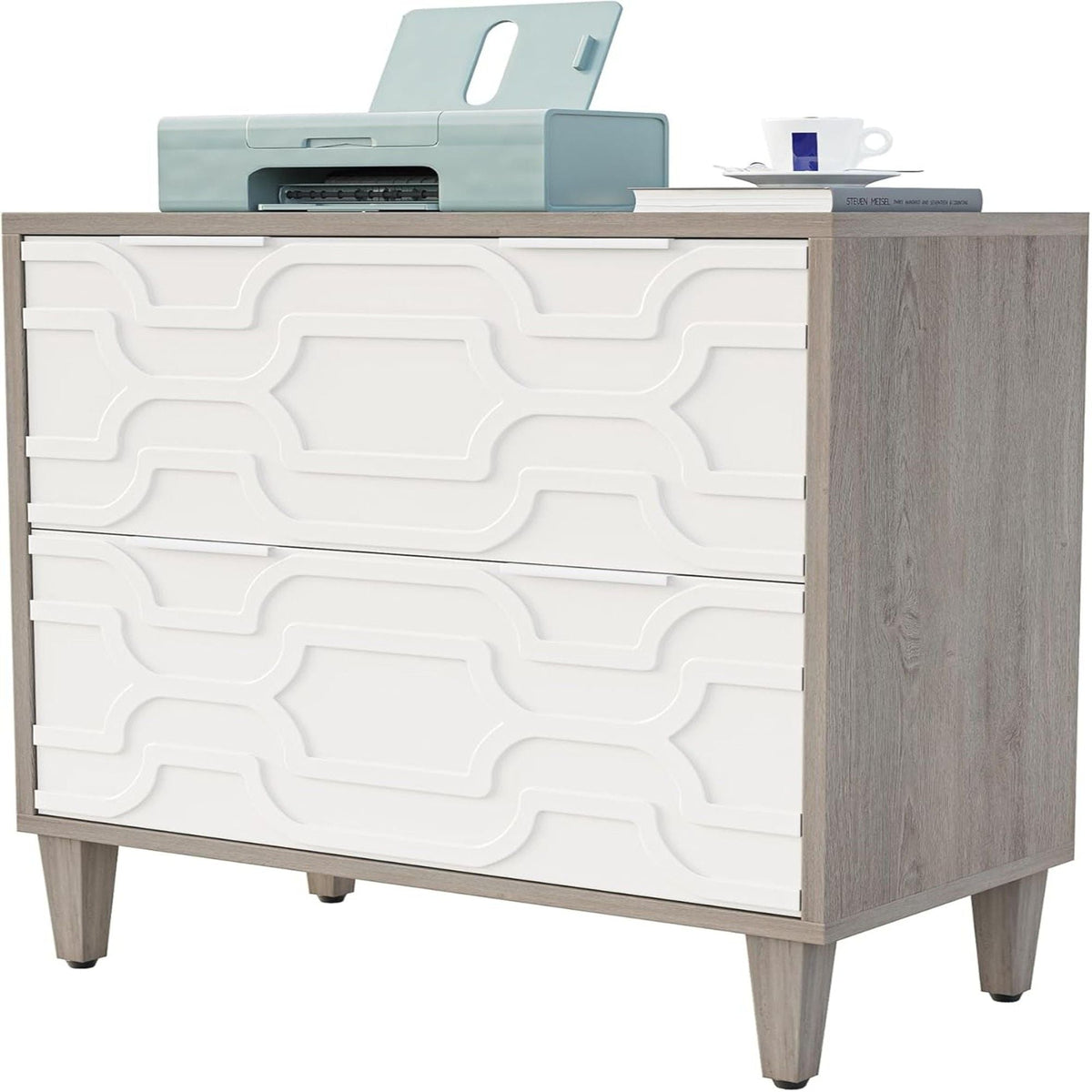 2 Drawer Lateral File Cabinet with Dual-Space Drawers - Gray / White