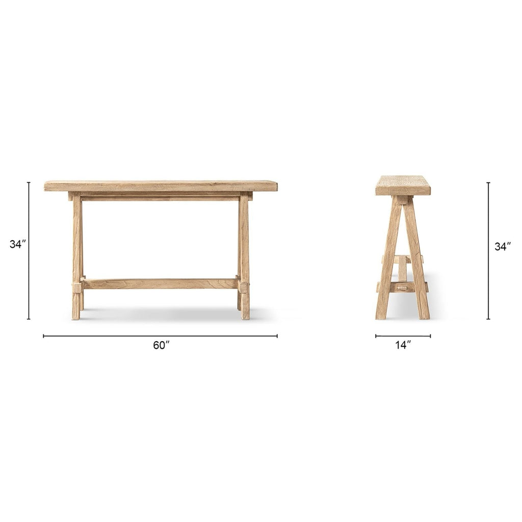 Trestle Coffee Table with Solid Reclaimed Elm Construction - Dark or Light Brown