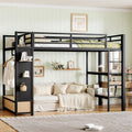 Twin XL Loft Bed Frame with Wardrobe and Shelves - Black