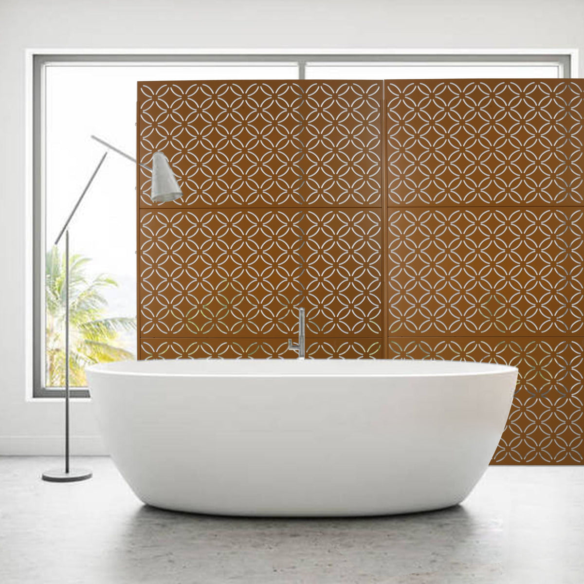 Freestanding Decorative Privacy Screen For Deck Balcony Patio, Metal Privacy - Brown