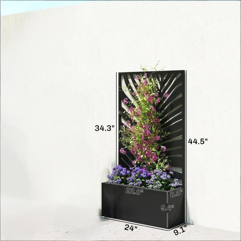 Raised Metal Planter Bed with Decorative Privacy Panel - Freestanding or Wall Mounted
