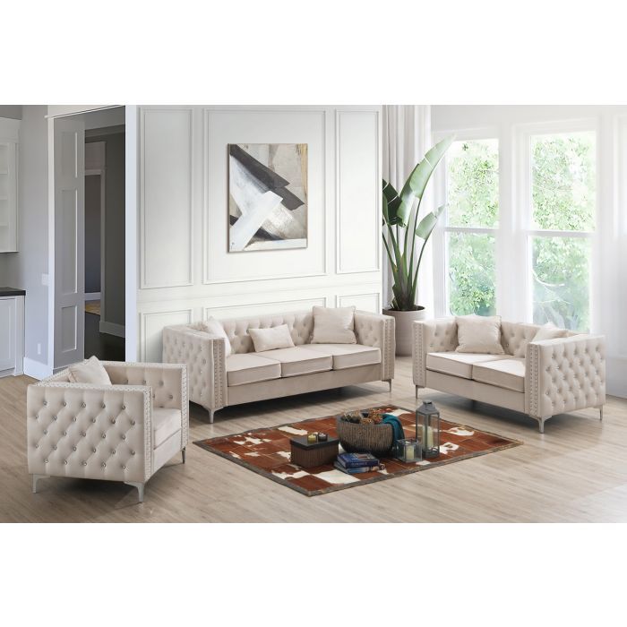 Paige Tufted Sofa with Faux Diamond Buttons - Multiple Colors