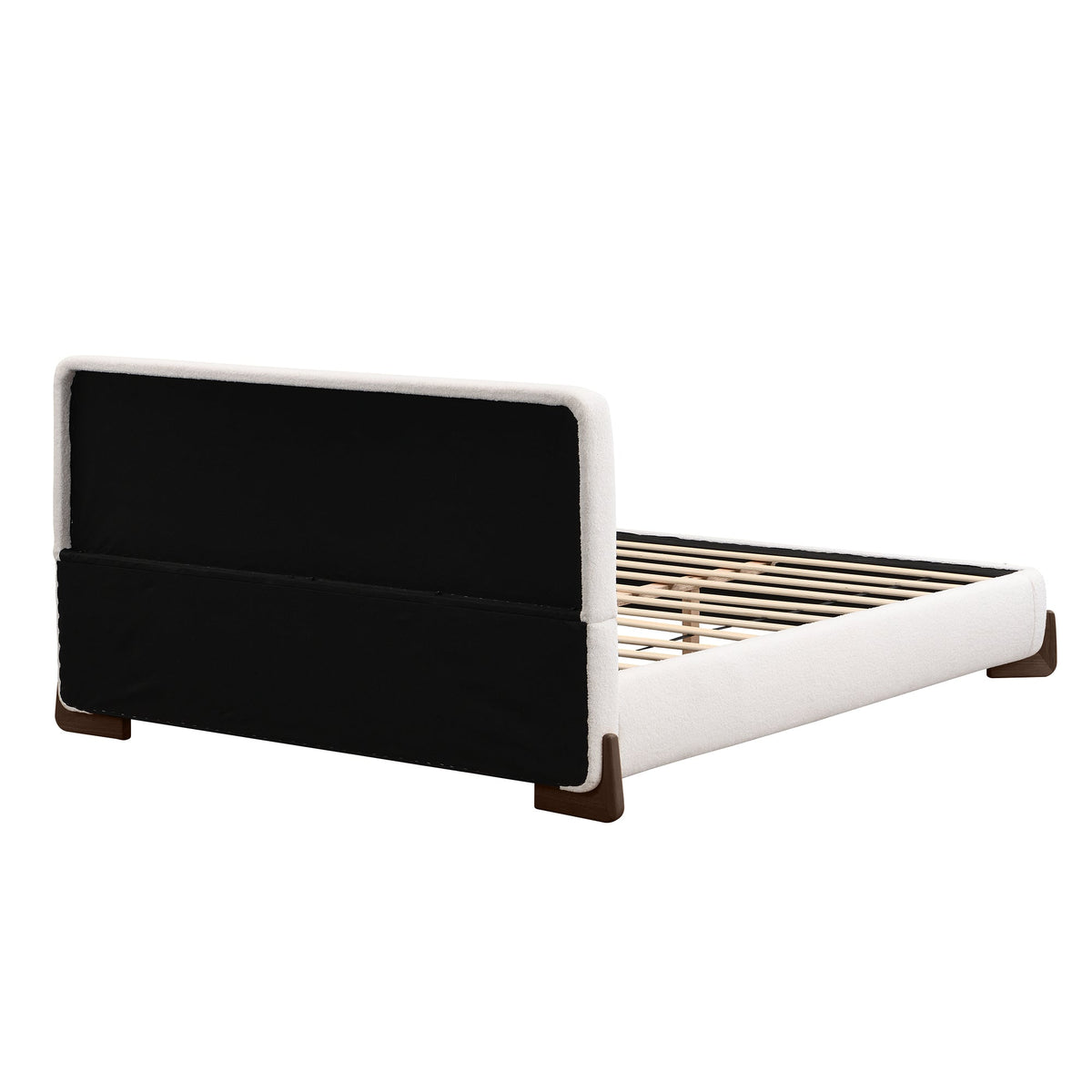 Elegant Terry Upholstered Bed with Solid Wood Legs - White