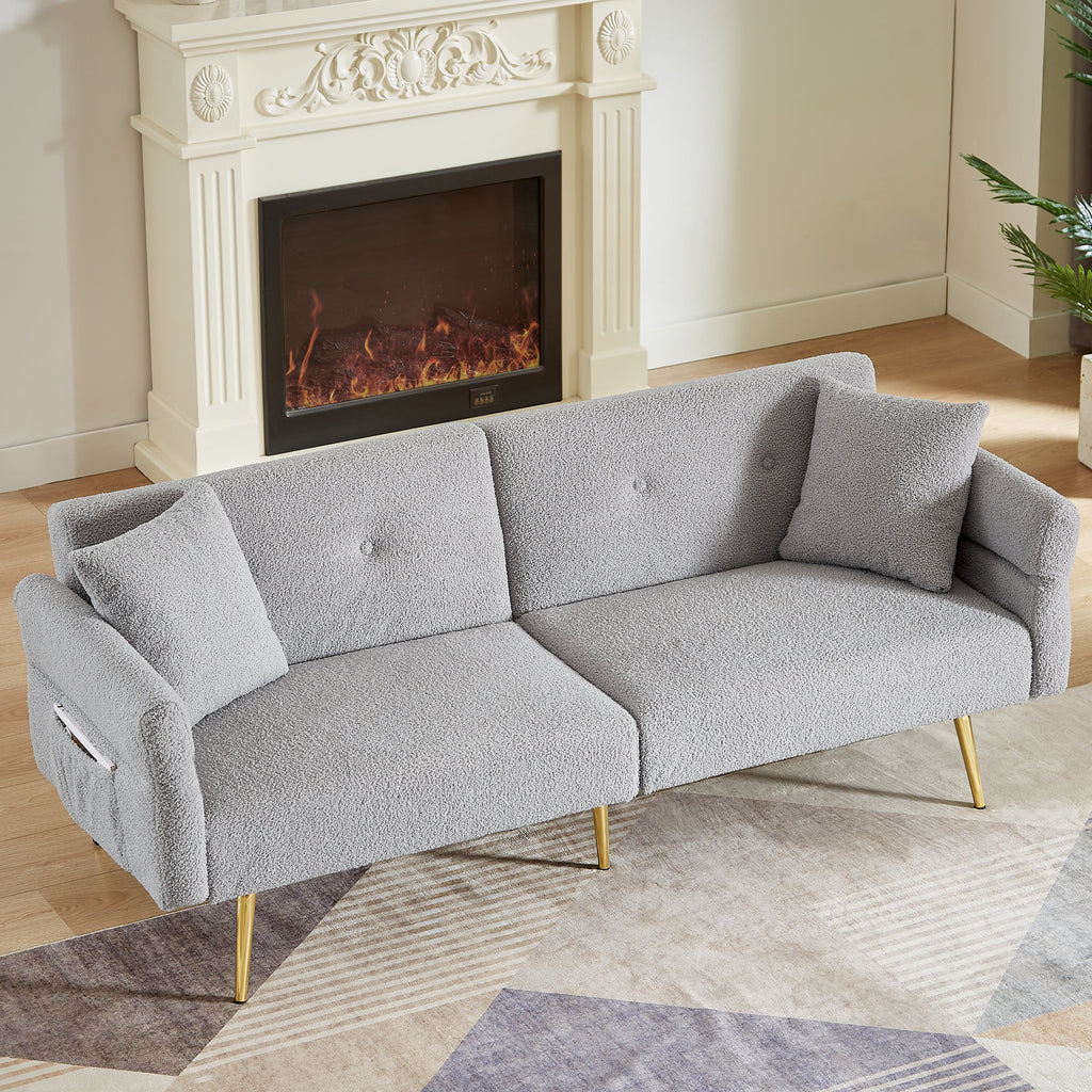 Modern Teddy Upholstered Accent Loveseat Sofa with Side Pocket - White