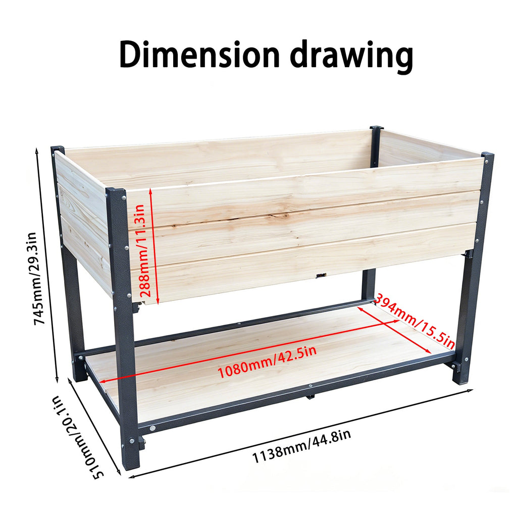 Solid Wood Raised Garden Bed with Iron Frame - Natural Wood