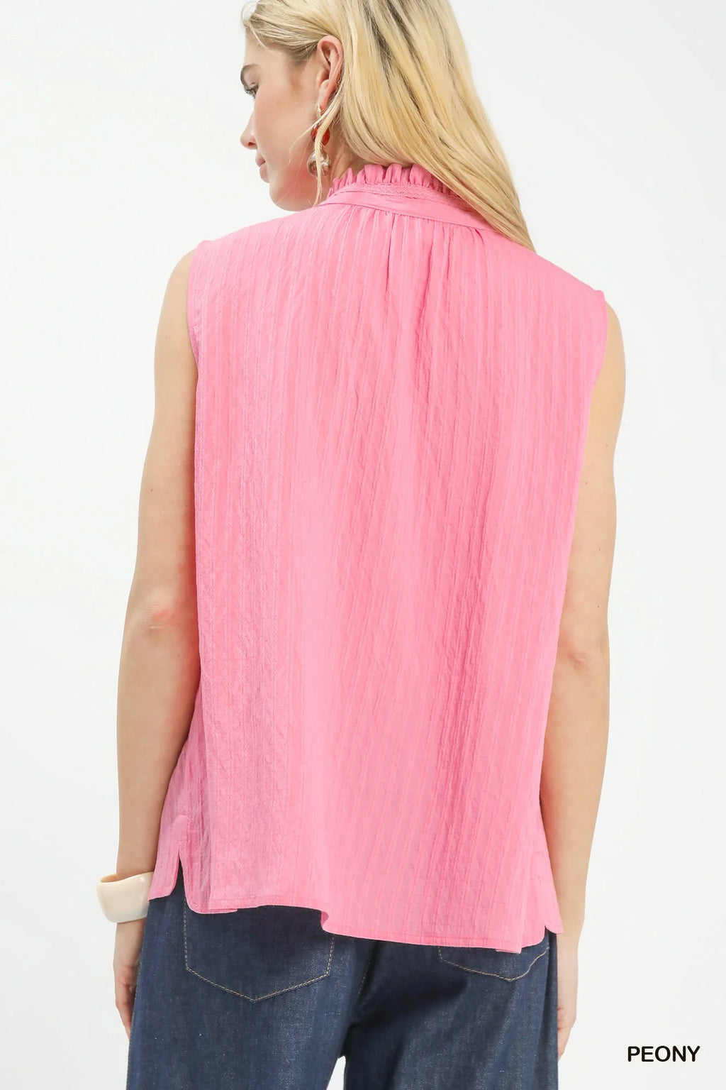 Umgee Sleeveless Textured Split Neck Top