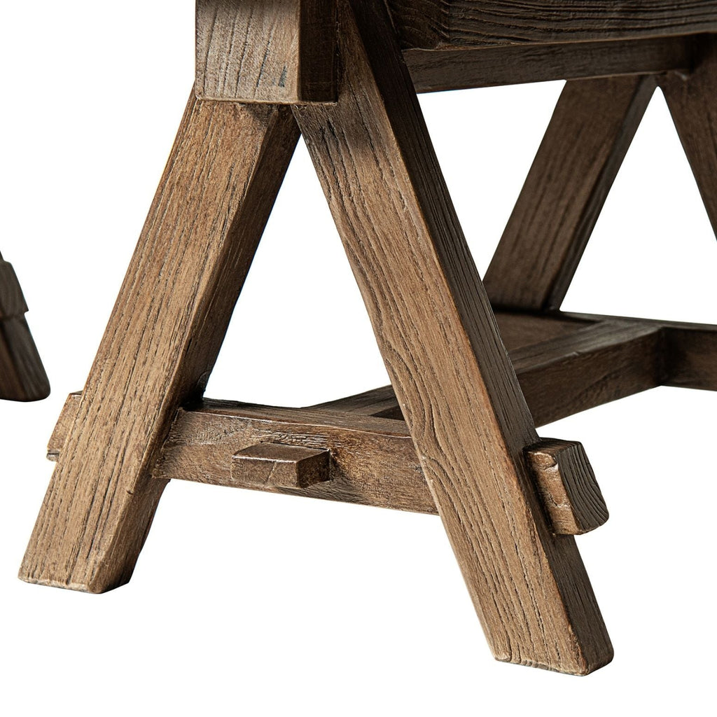 Trestle Coffee Table with Solid Reclaimed Elm Construction - Dark or Light Brown