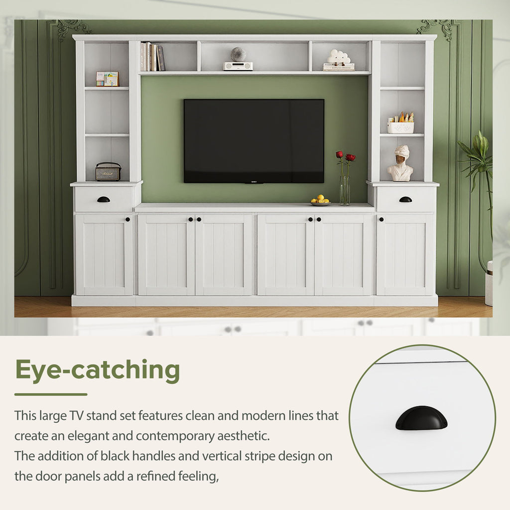 Minimalist Entertainment Wall Unit Set with Adjustable Bridge for TVs Up to 75" - White or Black