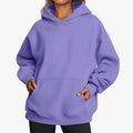 Women's Solid-color Long-sleeved Loose-fitting Hooded Sweatshirt With Pocket