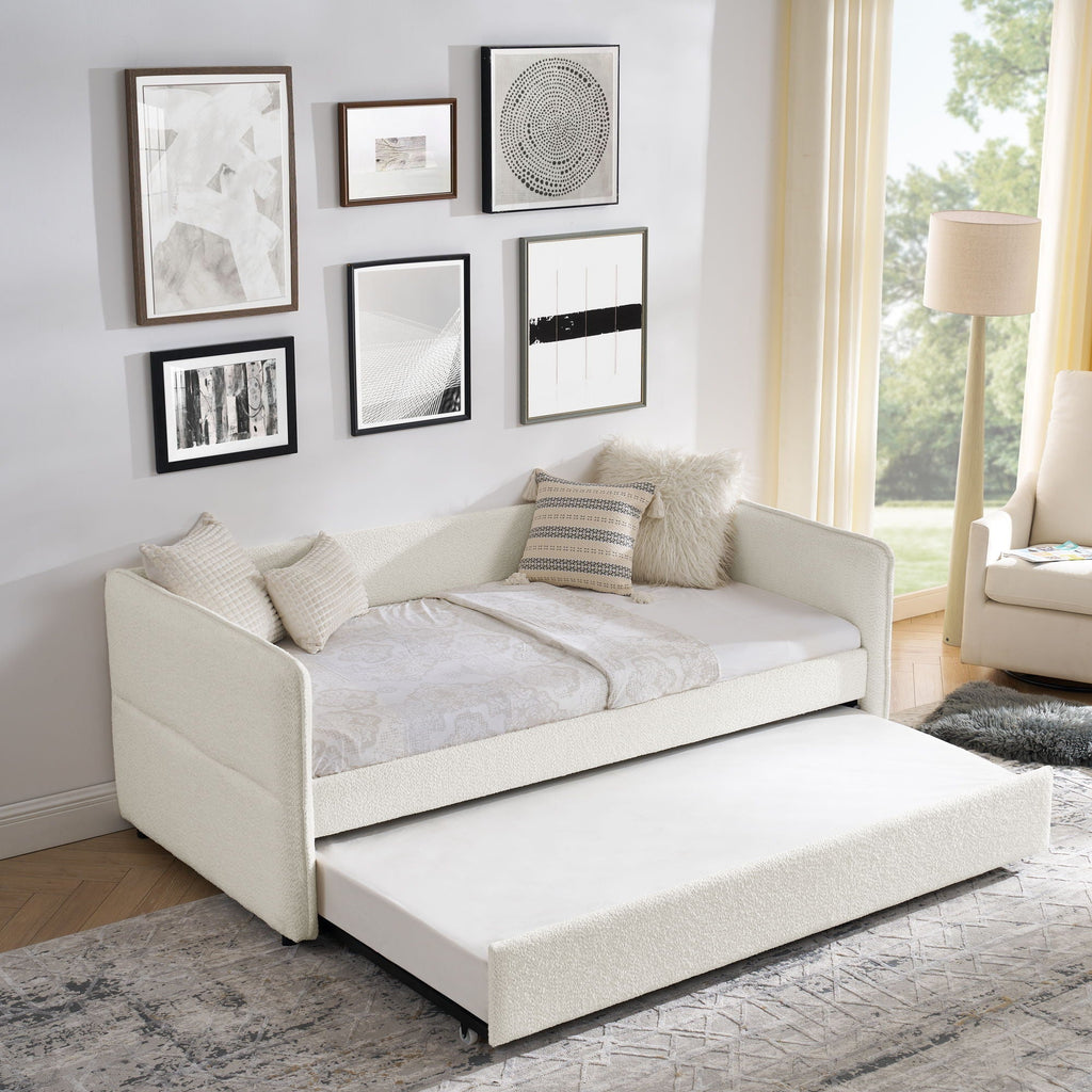 Upholstered Daybed With Pop Up Trundle - Fabric Trundle Bed in Multiple Colors