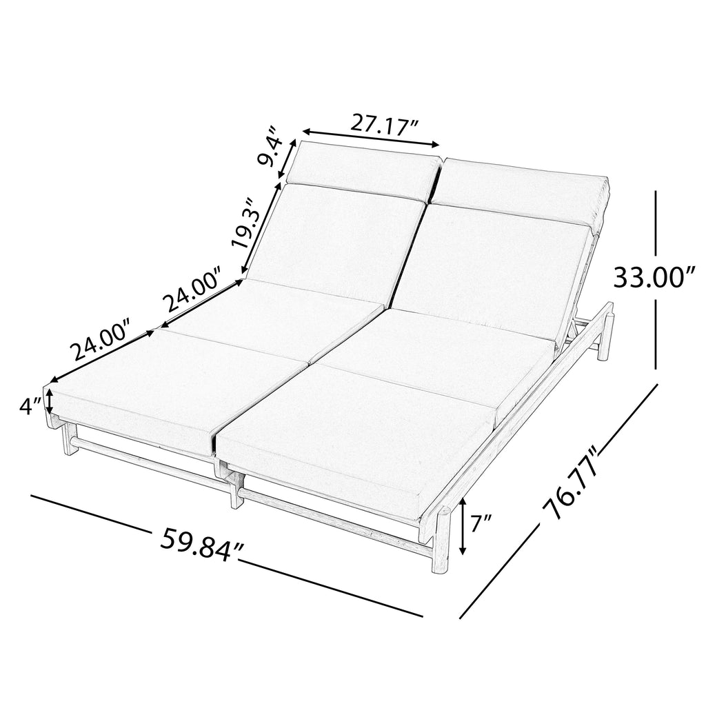 Light Teak Acacia Wood Double Chaise Lounger Set