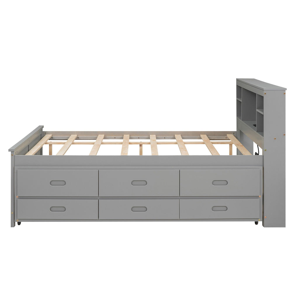 Platform Bed with Storage Headboard, USB, Trundle & 3 Drawers - Twin or Full