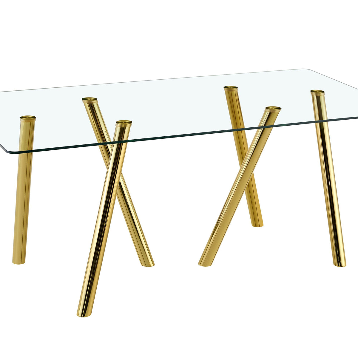 Dining Table with Transparent Tempered Glass Surface – Pearl Silver or Gold