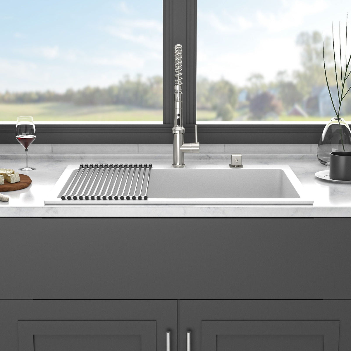 Quartz Kitchen Sink with Durable Design - Black or White