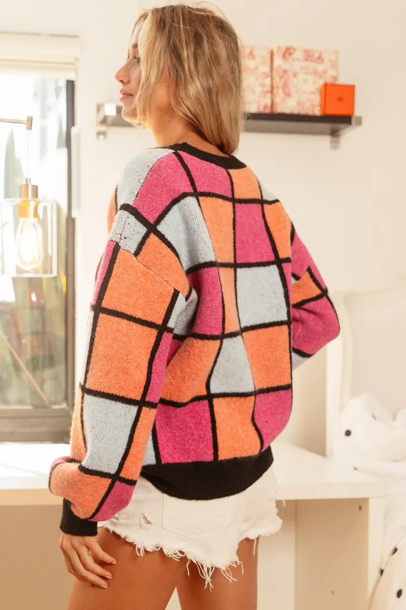 BiBi Multi Color Checker Pattern Sweater