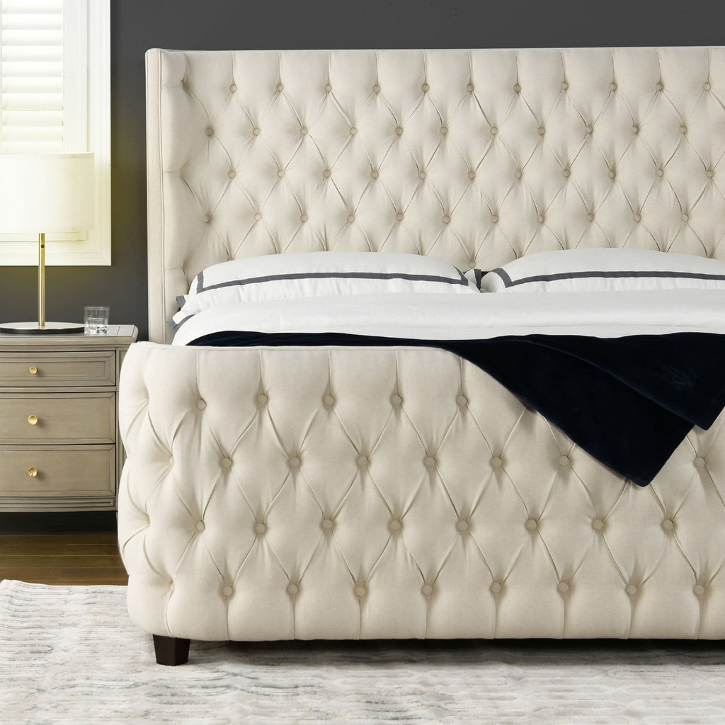 Tufted Panel Bed with Wingback Headboard and Footboard - Multiple Colors