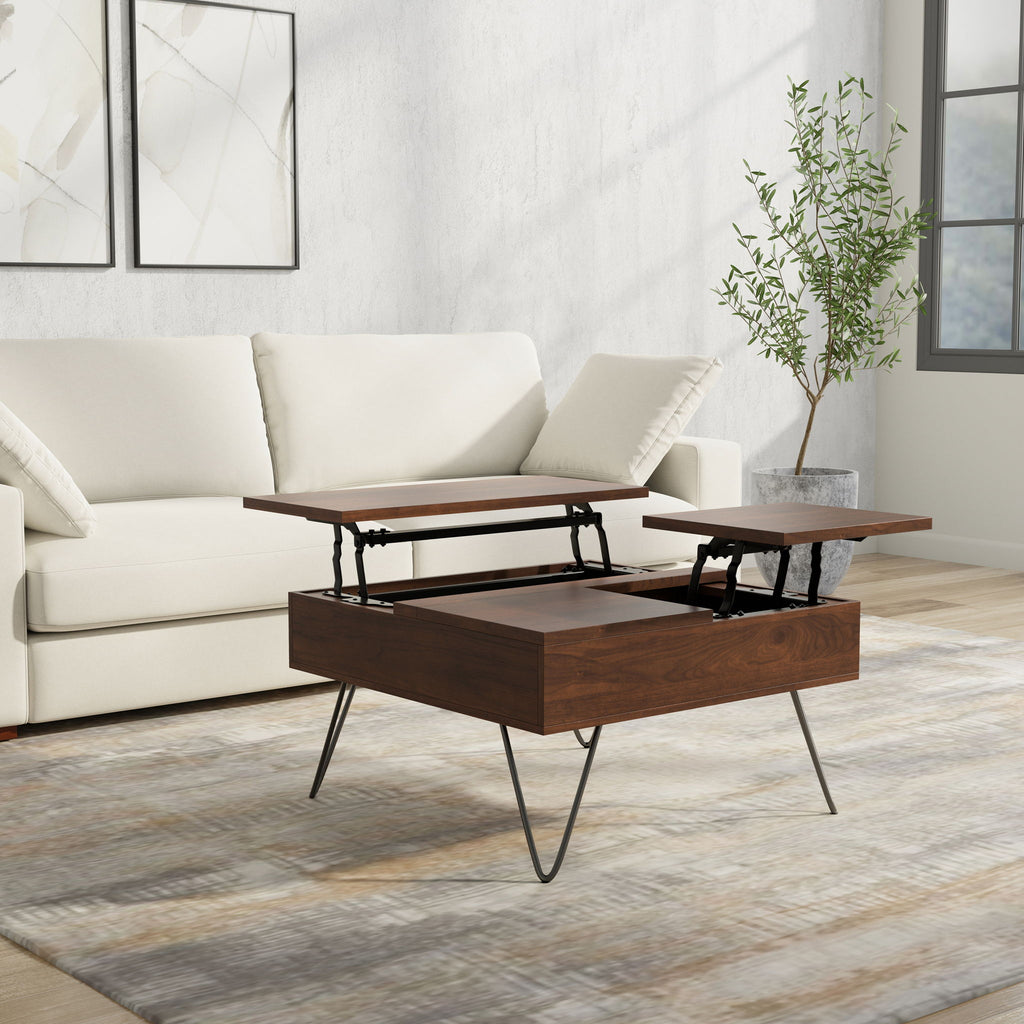 Square Lift Top Coffee Table with Hidden Storage - Walnut