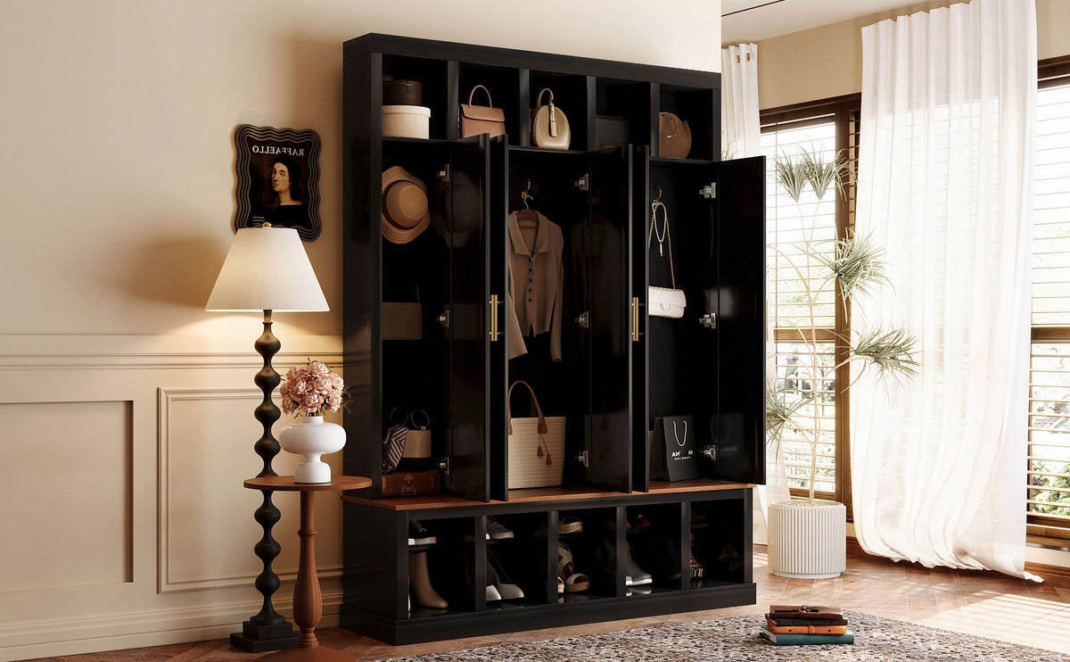 Farmhouse Entryway Storage Cabinet with Coat Closet - Black