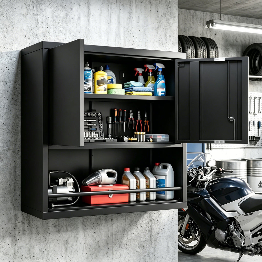 Metal Adjustable 2 Doors Storage Cabinet with Adjustable Shelves - Black
