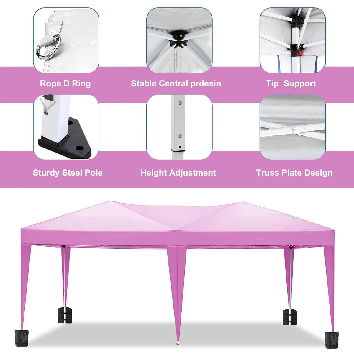 10'x20' Pop Up Canopy Tent with Removable Sidewalls and Carry Bag - White, Pink, Beige, Blue