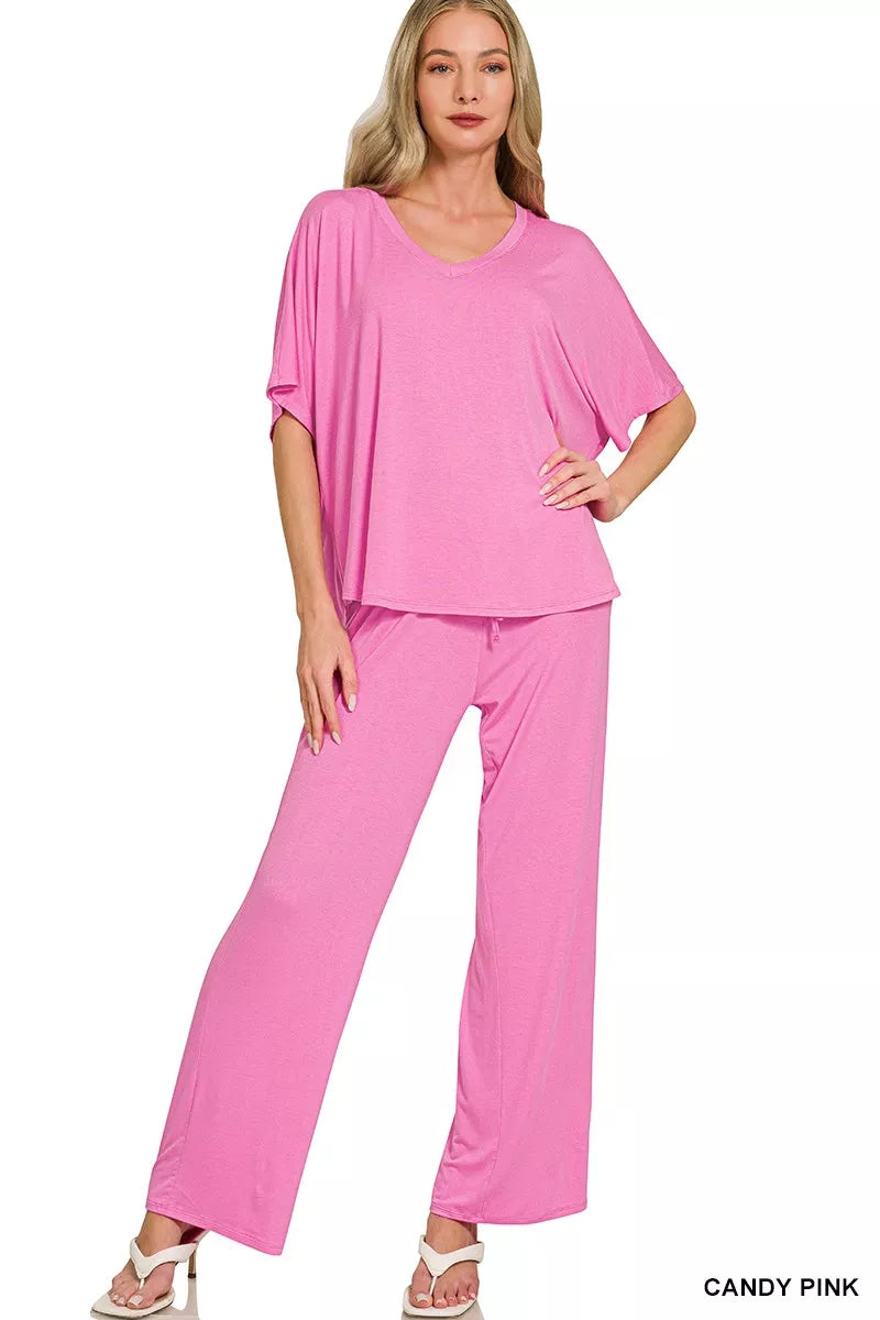 Zenana V-neck Oversized Top & Pants Set