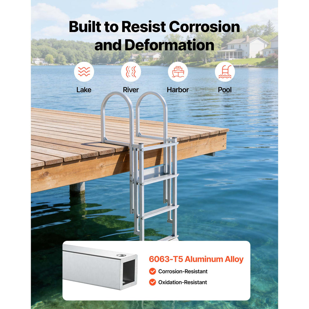 Retractable Dock Ladder with Auto-Lift Float - 4 Steps Aluminum Alloy