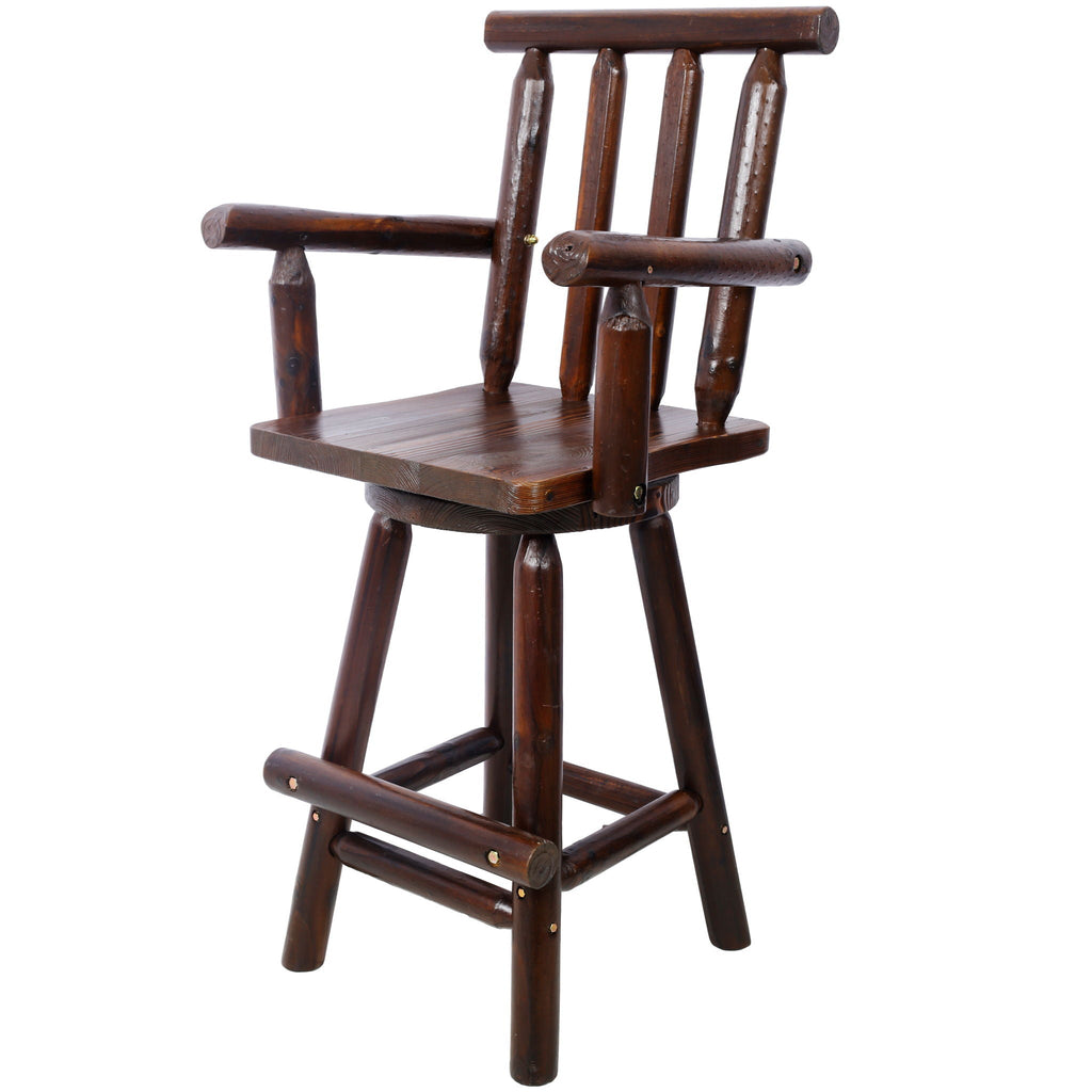 Rustic Bar Stool with Wide Armrest and 360° Swivel - Dark Brown or Light Brown