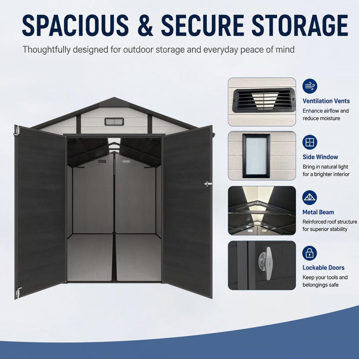 8x10 FT Plastic Outdoor Storage Shed with Lockable Design - Grey