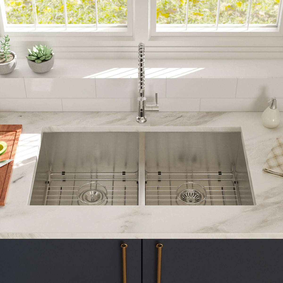 Modern Double Bowl Undermount Sink with 10" Deep Basins - Gray