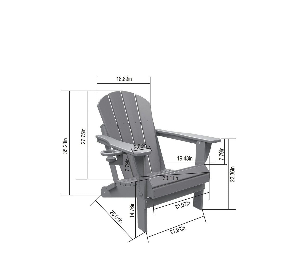 Folding Adirondack Chair with Side Table, 3-Piece Set - Black Wood Texture