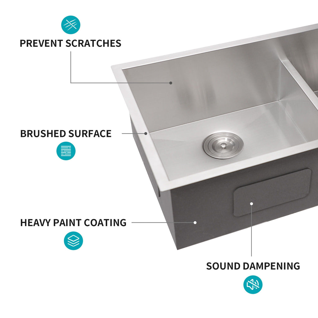 Modern Double Bowl Undermount Sink with 10" Deep Basins - Gray