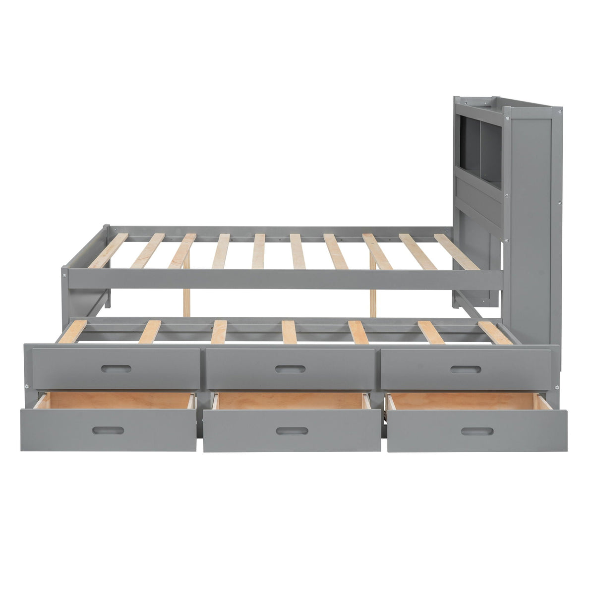 Full Size Platform Trundle Bed with Drawers and USB Ports - Gray