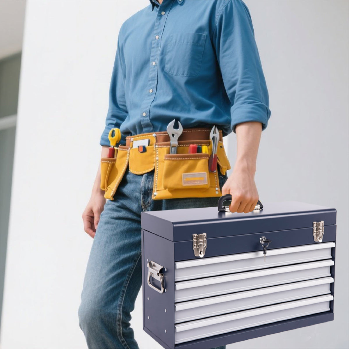 21-Inch Heavy Duty Metal Tool Box with 4 Drawers - Multiple Colors