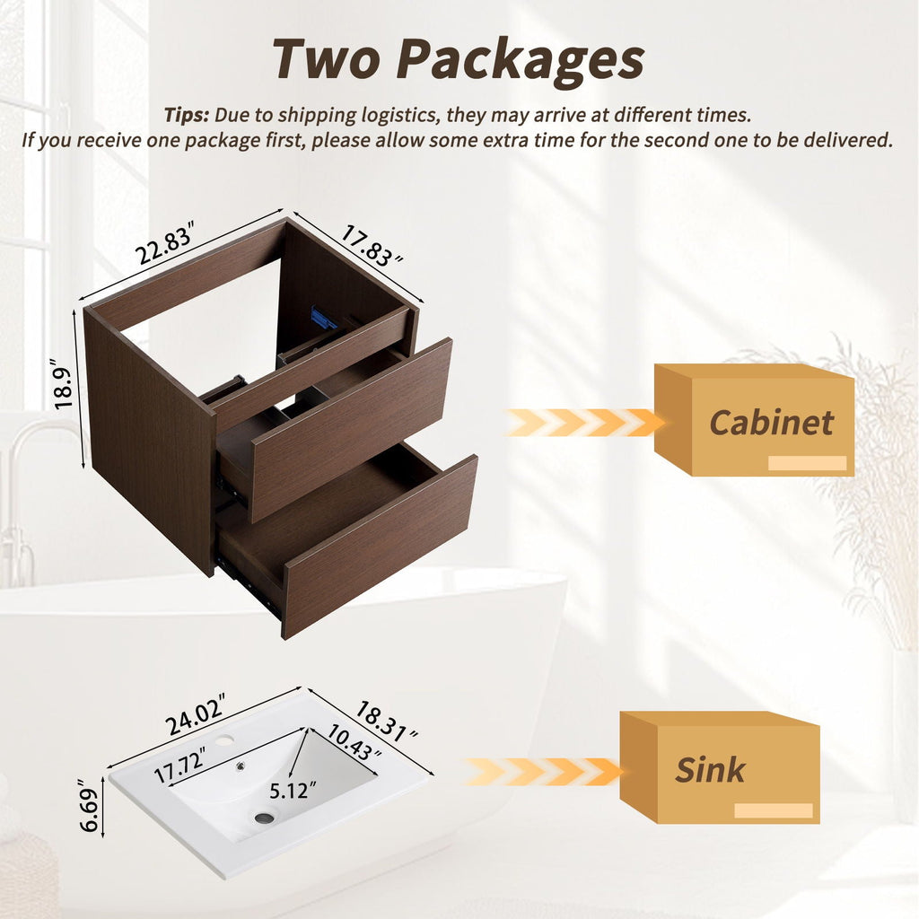 Wall Mounted Floating Bathroom Vanity with Sink and Cabinet - Dark Brown