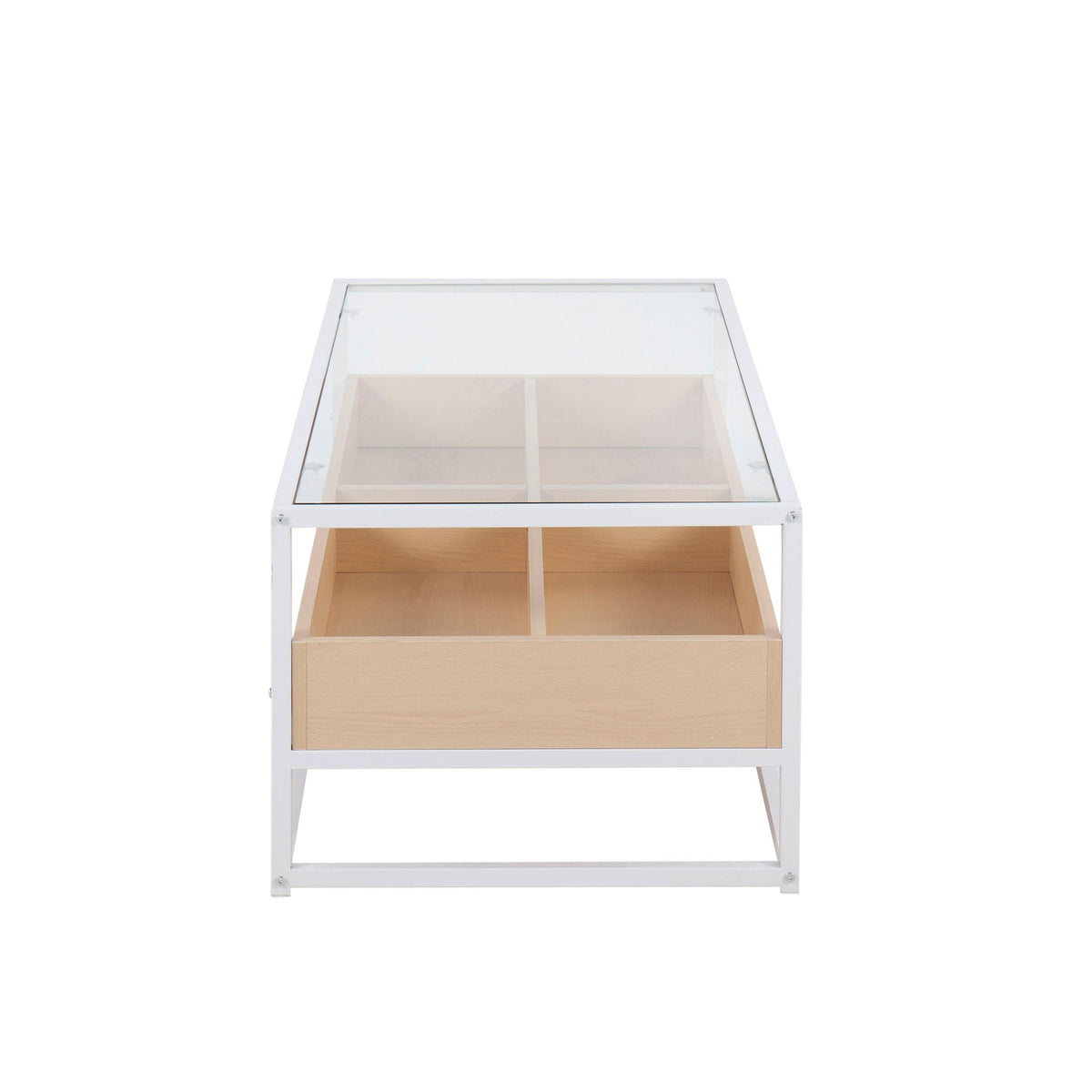 Contemporary Coffee Table with Tempered Glass Top - Beige or Dark Brown