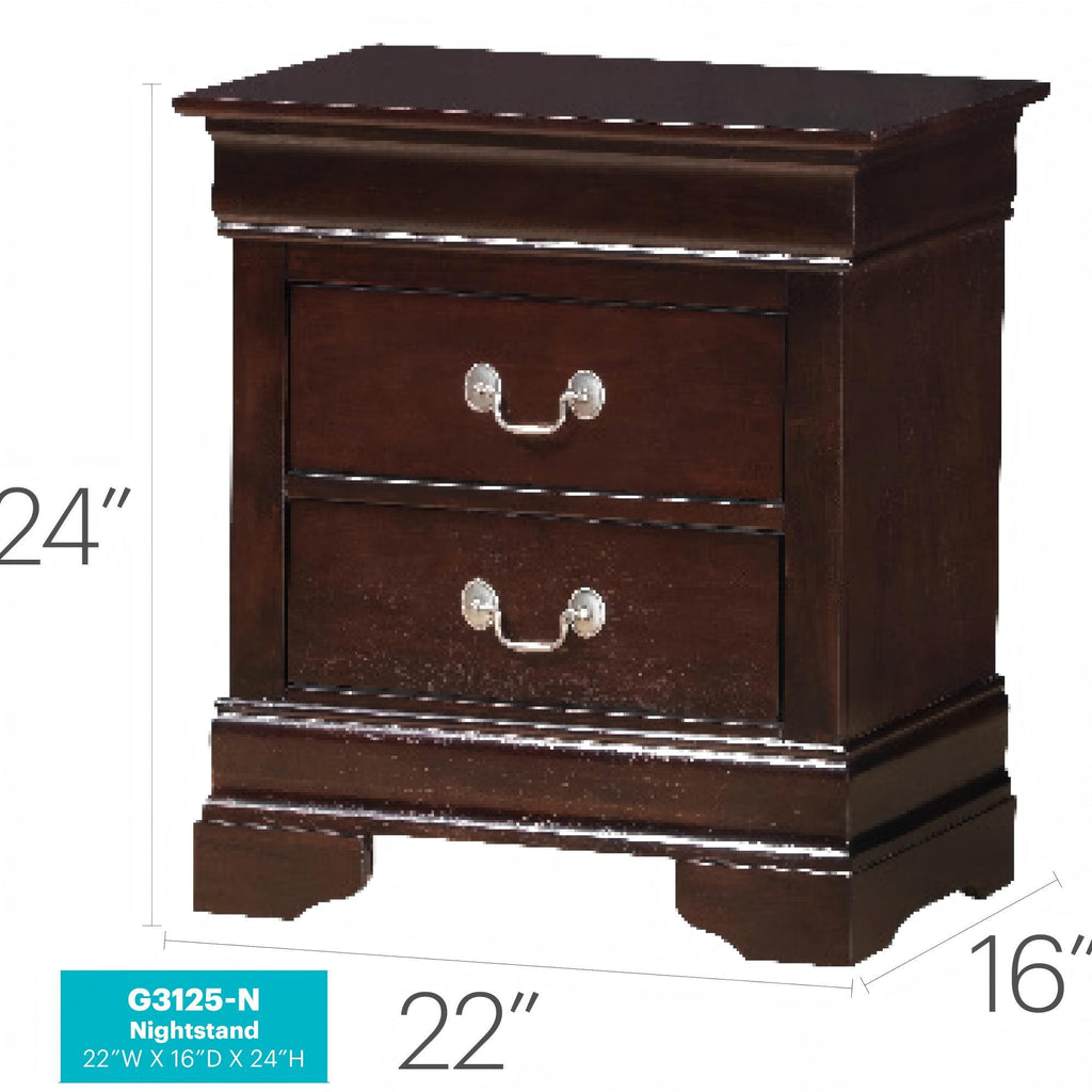 Louis Phillipe Wood Nightstand with Storage Drawers - Multiple Colors