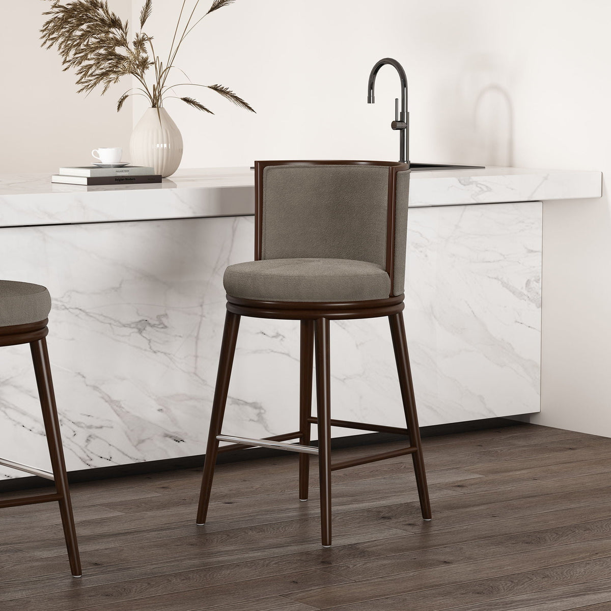 Evalyn Dove Barstool with Stainless Steel Footrest - Griege