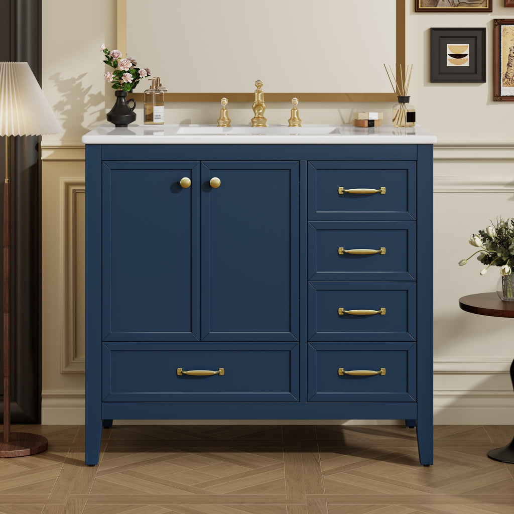 36" Bathroom Vanity with Ceramic Sink and Multi-Tier Storage - Blue, Black, or Grey