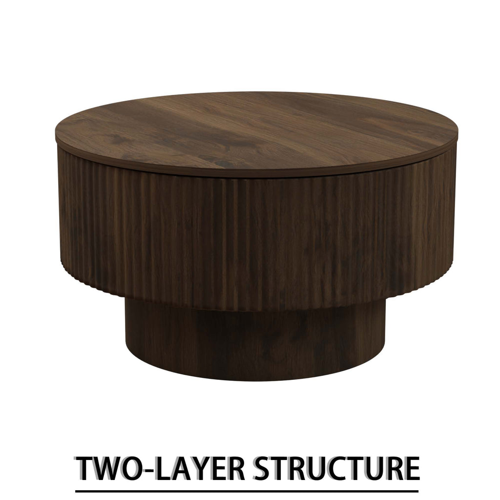Modern Circular Coffee Table with Stripe Design and Storage Space - Light Brown or Dark Brown