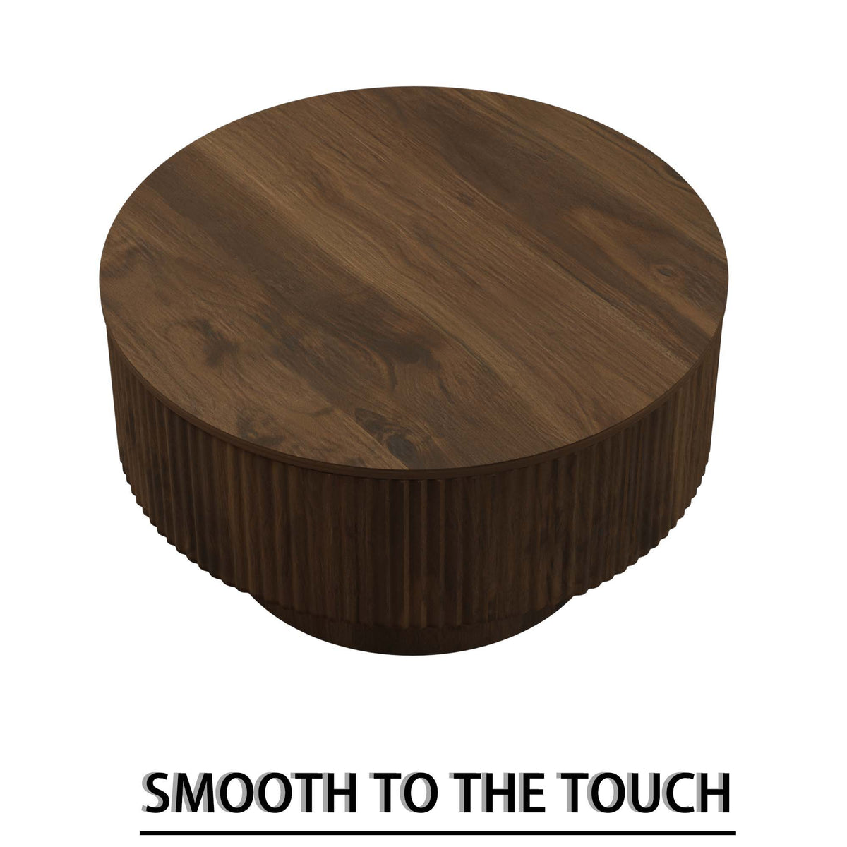 Modern Circular Coffee Table with Stripe Design and Storage Space - Light Brown or Dark Brown