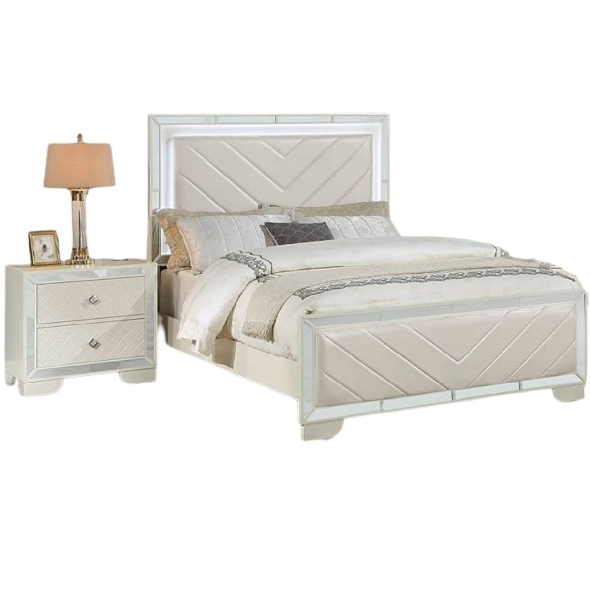 Contemporary 3 Piece Bedroom Set with LED Lights - Beige