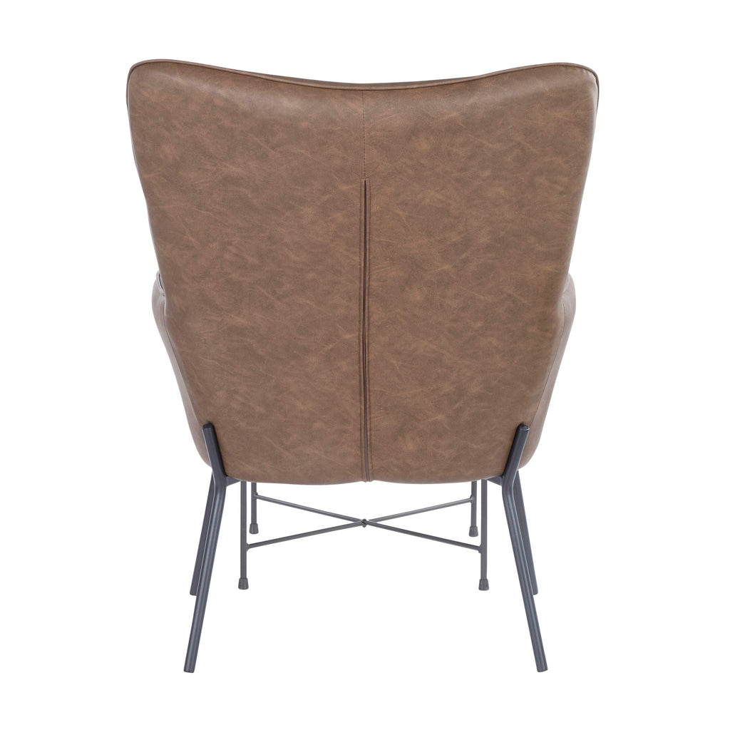 Industrial Lounge Chair & Ottoman Set with Metal Legs - Dark or Light Brown