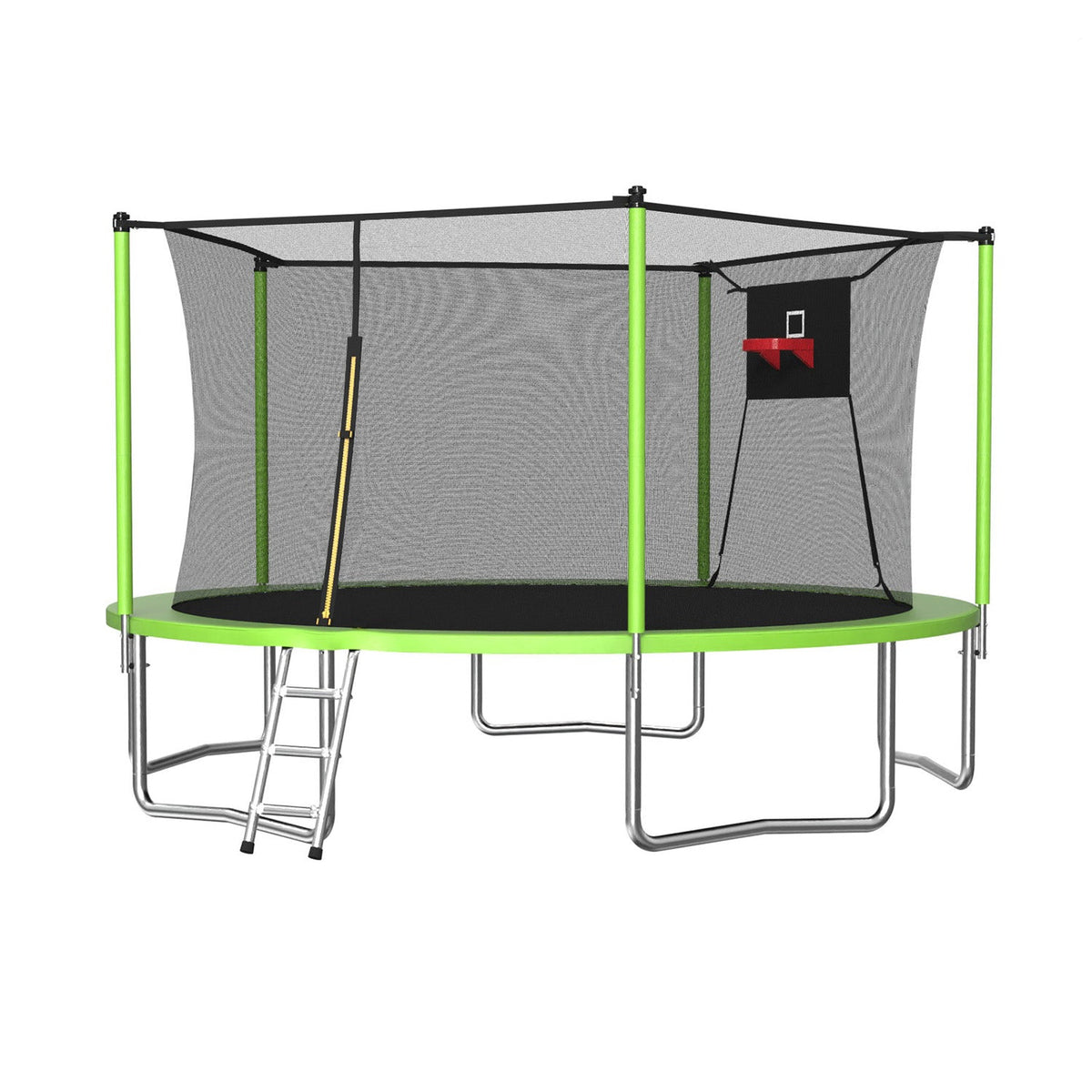 14FT Sports Fitness Trampoline with Safety Enclosure Net - Green