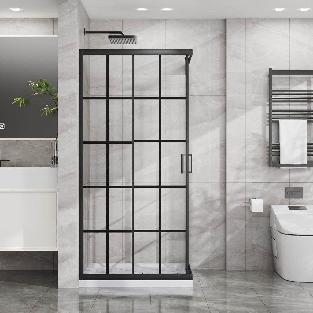 Tempered Glass Corner Shower Door with Sliding Opening - Clear