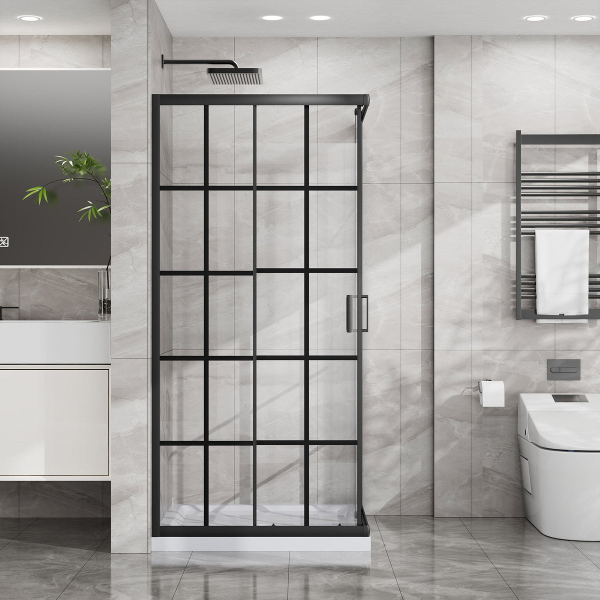 Tempered Glass Corner Shower Door with Sliding Opening - Clear